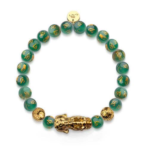 Bracelet Pixiu Feng Shui | Élément TERRE | Agate verte x or 18 carats